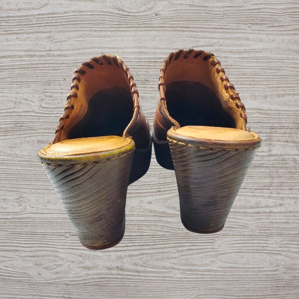 Born Womens Brown Leather Patchwork Platform Clogs Mules Size 8M F14502 VCJH16 - Picture 5 of 8